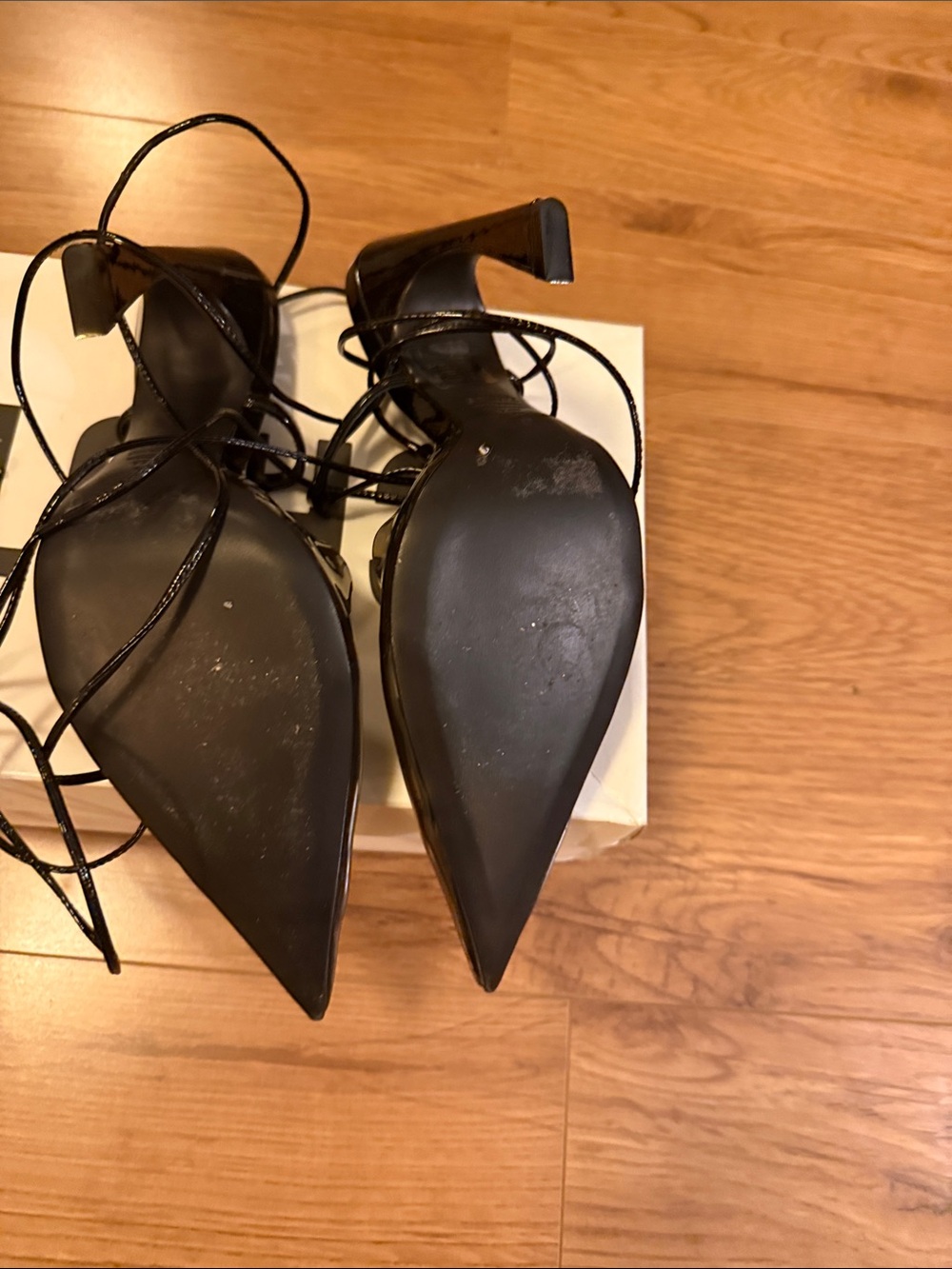SCHUTZ Black Clear Pointed Lace-Up Heels - Picture 4 of 7